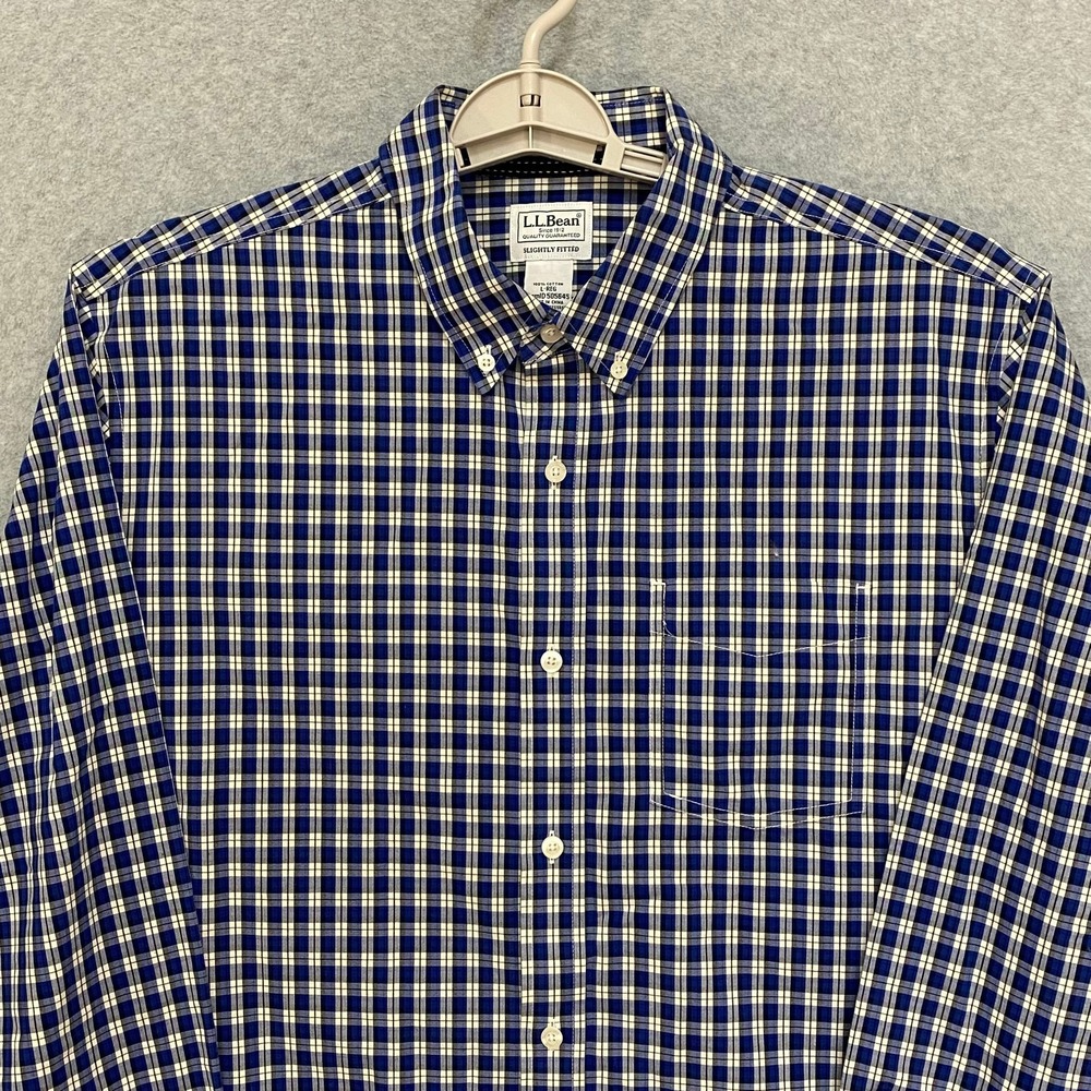 LL BEAN Men's Large Regular Blue Plaid Long Sleeve 100% Cotton Button Down Shirt - Picture 3 of 7